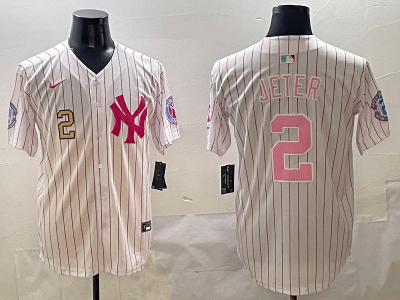 Men New York Yankees #2 Jeter Stripe Red Jointly Name 2025 Nike MLB Jersey style 4->new york yankees->MLB Jersey
